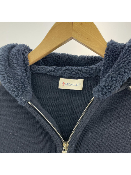 MONCLER CARDIGAN TRICOT 切替ニットパーカー S ネイビー