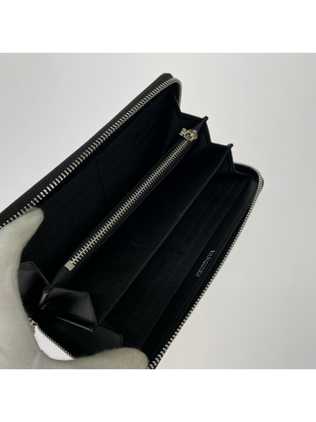 VANQUISH 長財布 牛革カーボン ラウンドファスナー 黒