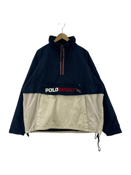 90s POLO SPORT ハーフジップナイロンプルオーバー XL ネイビーホワイト
