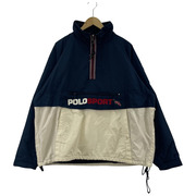 90s POLO SPORT ハーフジップナイロンプルオーバー XL ネイビーホワイト