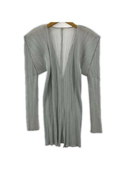 PLEATS PLEASE カーディガン 羽織 プリーツ ボタンレス グレー (3)