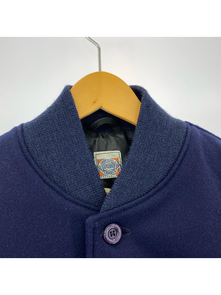 Ebbets Field Flannels USA製 袖レザースタジャン(M) ネイビー×ブラウン