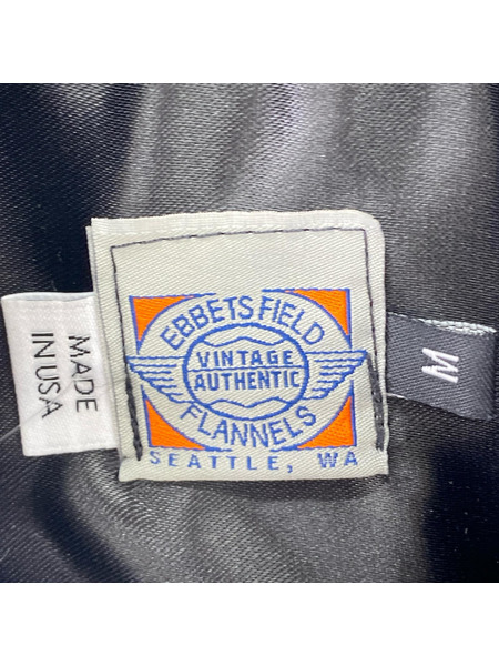 Ebbets Field Flannels USA製 袖レザースタジャン(M) ネイビー×ブラウン