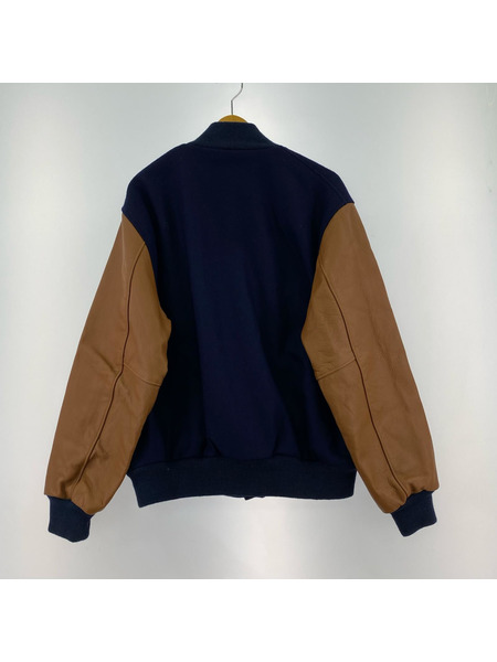 Ebbets Field Flannels USA製 袖レザースタジャン(M) ネイビー×ブラウン