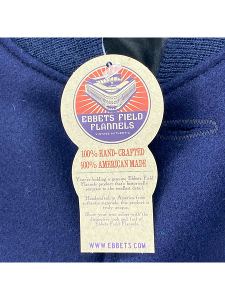 Ebbets Field Flannels USA製 袖レザースタジャン(M) ネイビー×ブラウン
