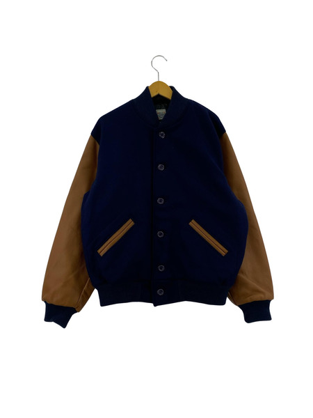 Ebbets Field Flannels USA製 袖レザースタジャン(M) ネイビー×ブラウン