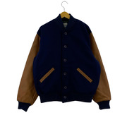 Ebbets Field Flannels USA製 袖レザースタジャン(M) ネイビー×ブラウン