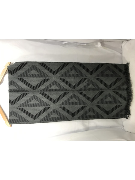 小物 ダイヤモンドパターン ウールマフラー グレー