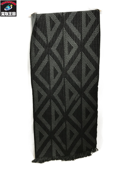 小物 ダイヤモンドパターン ウールマフラー グレー