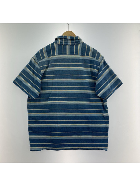 RRL ボーダー4ポケットシャツジャケット M ブルー系