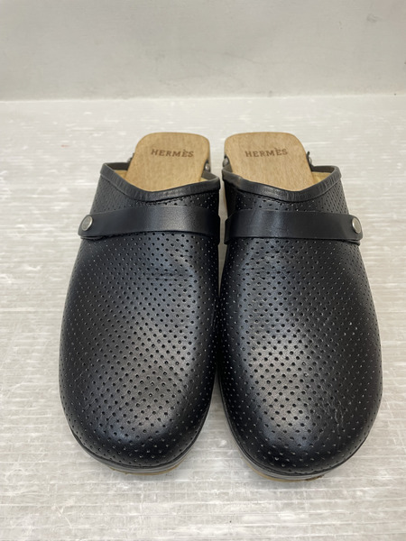 HERMES パンチングレザー サボサンダル 36 黒[値下]
