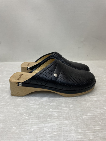 HERMES パンチングレザー サボサンダル 36 黒[値下]