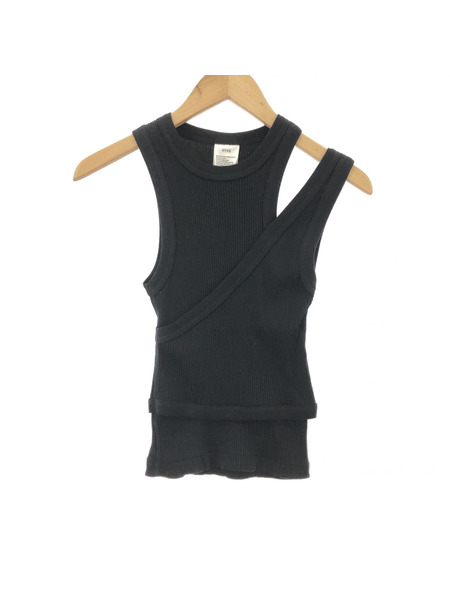 HYKE 24SS DOUBLE SHOULDER TANK TOP タンクトップ F ブラック