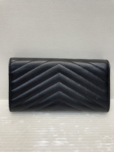 YVES SAINT LAURENT YSLロゴ キルティング ラージフラップウォレット ブラック