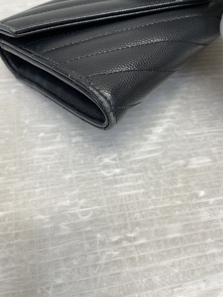 YVES SAINT LAURENT YSLロゴ キルティング ラージフラップウォレット ブラック