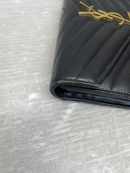 YVES SAINT LAURENT YSLロゴ キルティング ラージフラップウォレット ブラック