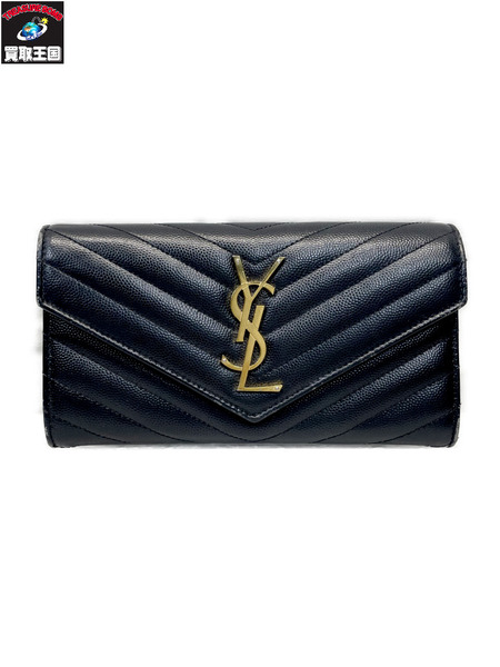YVES SAINT LAURENT YSLロゴ キルティング ラージフラップウォレット ブラック