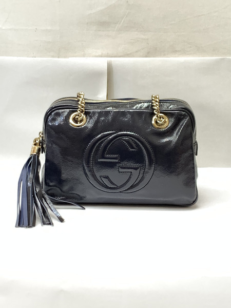 GUCCI ソーホー チェーンショルダーバッグ 308983 NVY グッチ GGロゴ インターロッキングG パテントレザー
