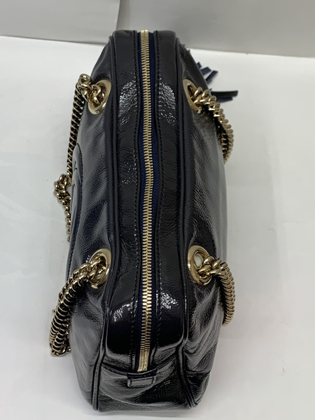 GUCCI ソーホー チェーンショルダーバッグ 308983 NVY グッチ GGロゴ インターロッキングG パテントレザー