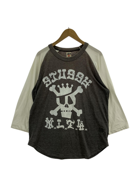 STUSSY OLD スカルラグランカットソー(M)グレー白