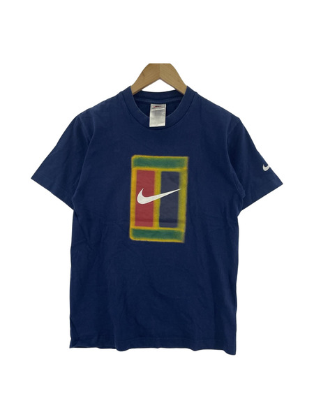 90s NIKE S/S スウッシュデザイン カットソー 紺 (L)