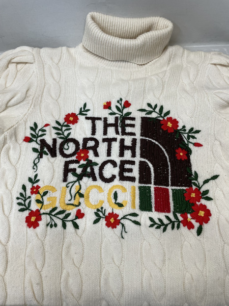 GUCCI×THE NORTH FACE 21AW ロゴフラワーエンブロイダリータートルネックニット S アイボリー