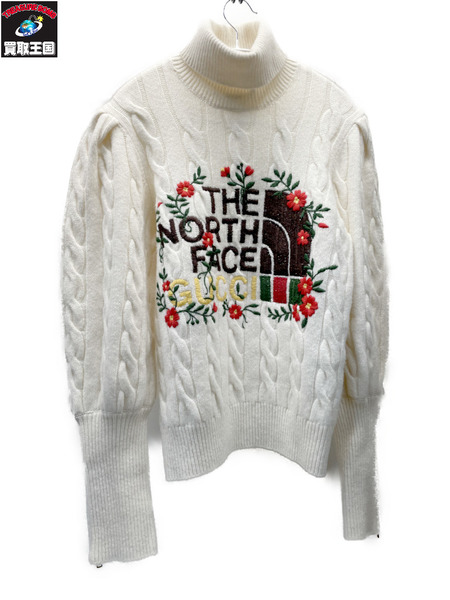 GUCCI×THE NORTH FACE 21AW ロゴフラワーエンブロイダリータートルネックニット S アイボリー