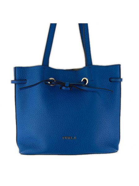 FURLA トートバッグ ドローストリング レザー巾着バッグ 青
