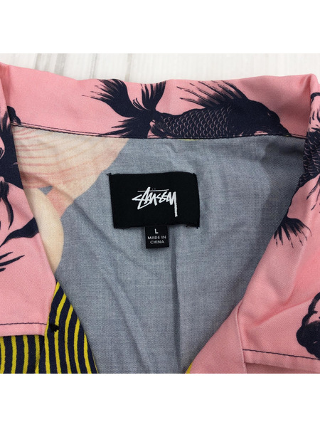 STUSSY 金魚アロハシャツ L ピンク/ネイビー