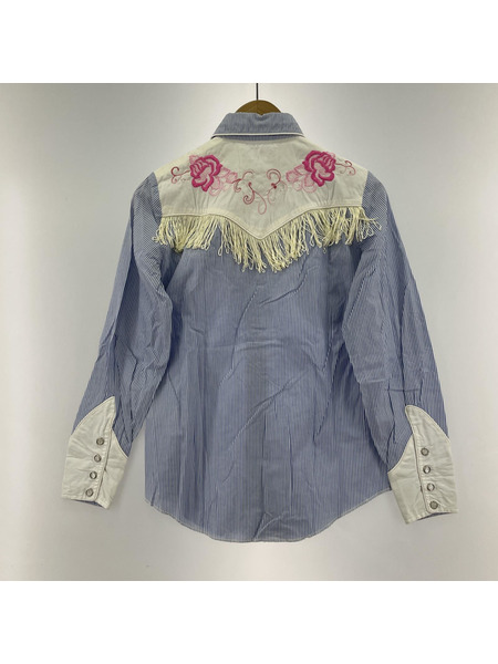 COMME des GARCONS SHIRT×H BAR C 刺繍 フリンジ ストライプシャツ S ブルー
