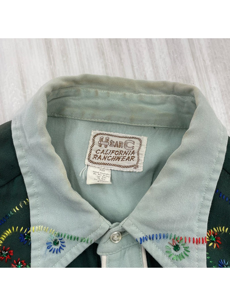 OLD・VINTAGE 長袖シャツ H BAR C 50s レーヨン ウエスタンシャツ GRN