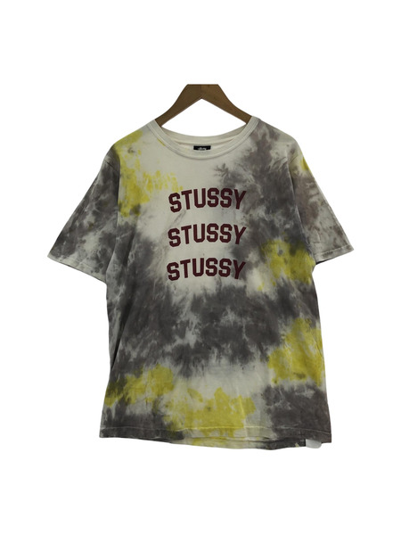 STUSSY タイダイ柄ロゴT (M) 黄グレー