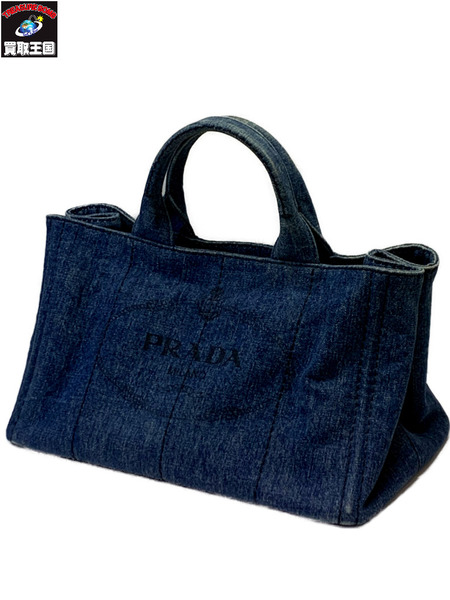 PRADA カナパM デニム 本体のみ ショルダーストラップ欠品 ダメージあり プラダ トートバッグ 