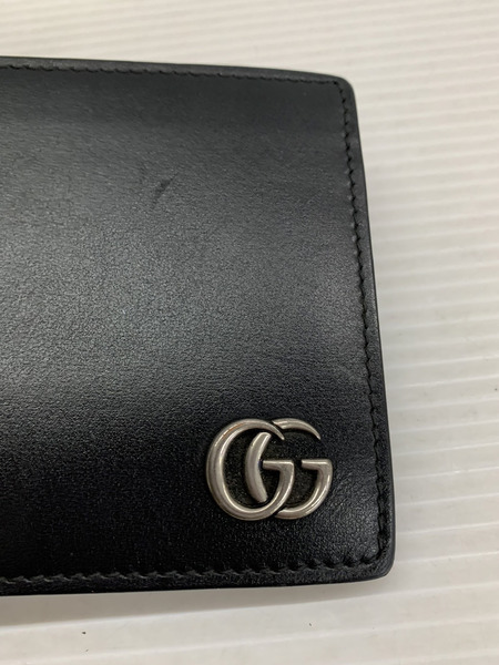 GUCCI GGマーモント レザー二つ折り財布 BLK