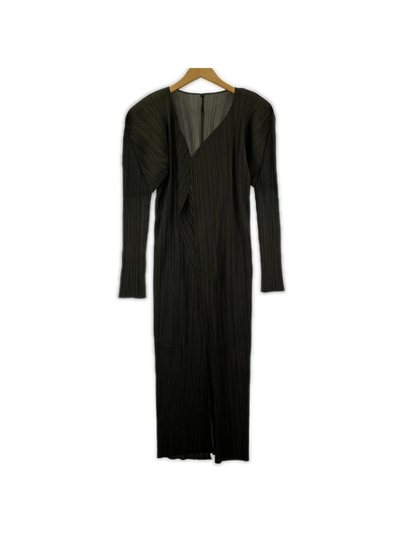 PLEATS PLEASE カーディガン ロング プリーツ ボタンレス 緑 (2)