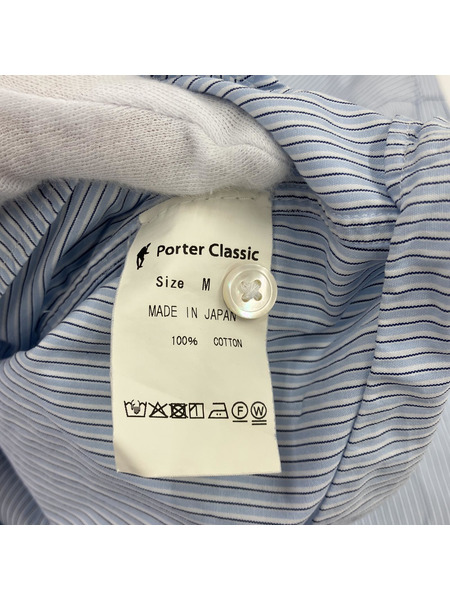 Porter Classic ストライプ ロールアップシャツ M サックス