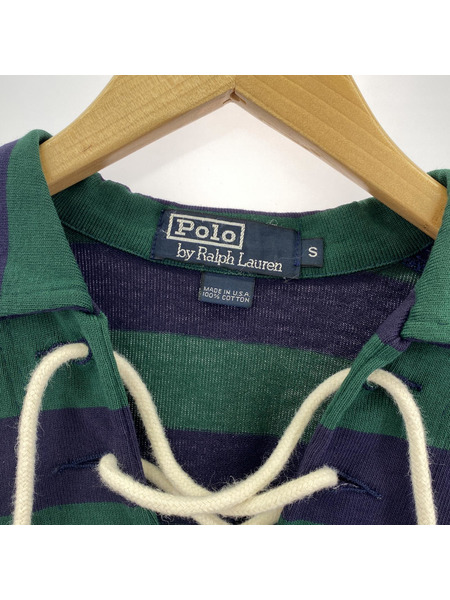 POLO RALPH LAUREN USA製 L/Sレースアップボーダーカットソー (S)