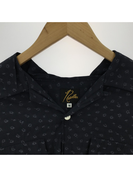 Needles 長袖シャツ L/S オープンカラー 総柄シャツ ネイビー M