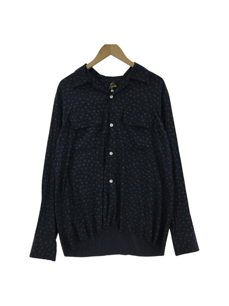 Needles 長袖シャツ L/S オープンカラー 総柄シャツ ネイビー M