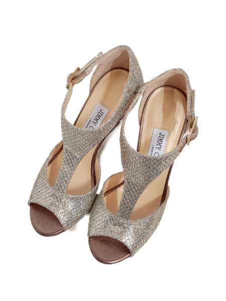 JIMMY CHOO/グリッター ウェッジサンダル/パンプス シルバー/36 1/2