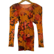PLEATS PLEASE 長袖Tシャツ・カットソー 花柄 プリーツ オレンジ (3)