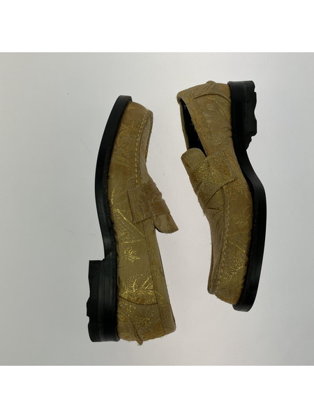 COMME des GARCONS 和柄 着物 ローファー シューズ ゴールドカラー 23.5cm[値下]