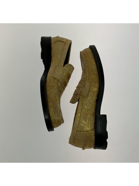 COMME des GARCONS 和柄 着物 ローファー シューズ ゴールドカラー 23.5cm[値下]