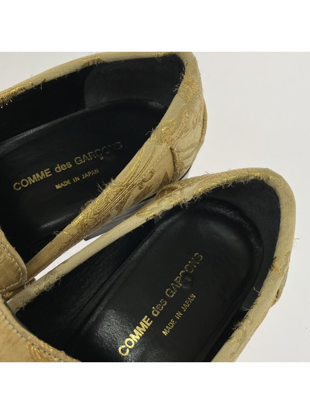 COMME des GARCONS 和柄 着物 ローファー シューズ ゴールドカラー 23.5cm[値下]