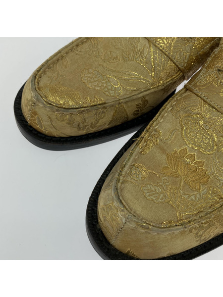 COMME des GARCONS 和柄 着物 ローファー シューズ ゴールドカラー 23.5cm[値下]