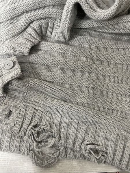 MM6 25AW ダメージ加工 オーバーサイズカーディガン L グレー