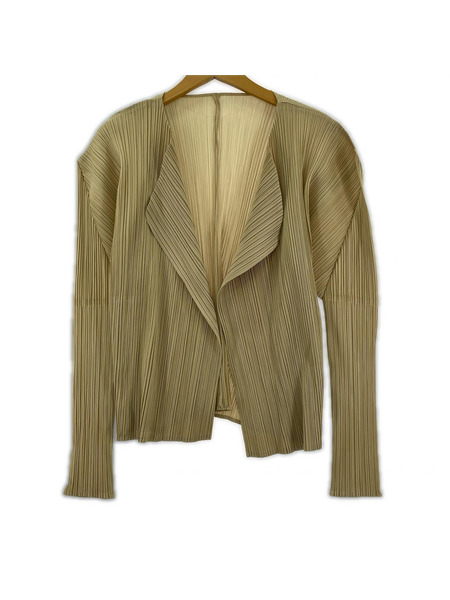 PLEATS PLEASE カーディガン 羽織プリーツ ボタンレス ベージュ (3)