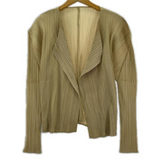 PLEATS PLEASE カーディガン 羽織プリーツ ボタンレス ベージュ (3)