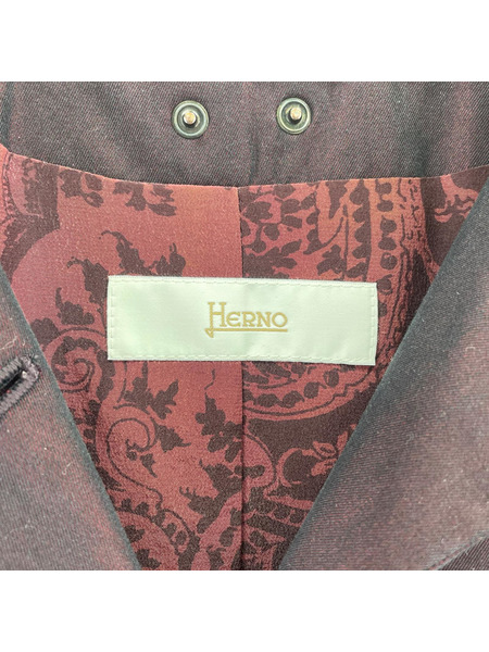 HERNO 裏地ペイズリー 玉虫 シングルトレンチコート ボルドー