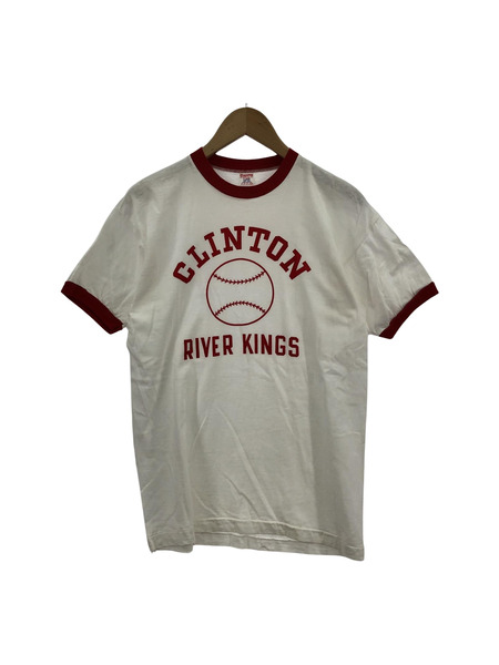 60S Champion Ringer Tee CLINTON 白 L deadstock